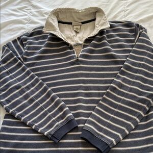 L.L. Bean Navy and White Striped Zip-Up Sweater